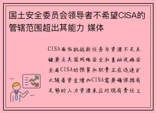 国土安全委员会领导者不希望CISA的管辖范围超出其能力 媒体