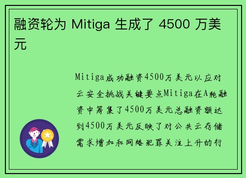融资轮为 Mitiga 生成了 4500 万美元 
